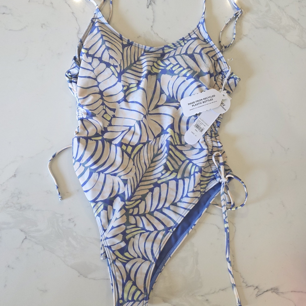 NWT Sisstrevolution Blue Leaf Print One Piece Swimsuit